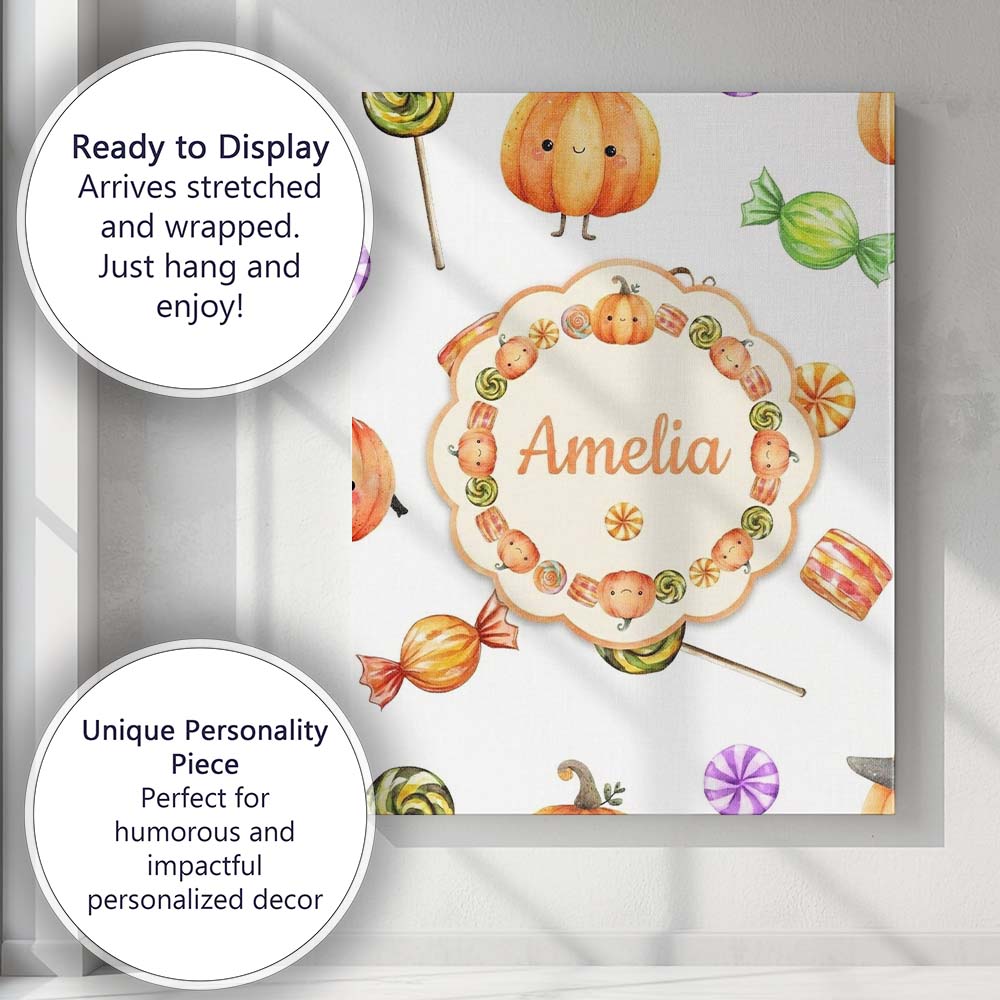 Personalised Name Cute Watercolor Pumpkins Custom Unique Gift Idea Elegant Feature Canvas Wall Art Print Decor Picture Ready to Hang