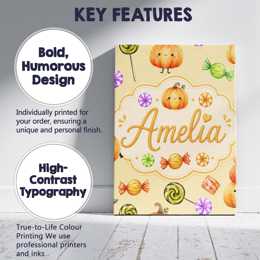 Personalised Name Cute Watercolor Pumpkins Custom Unique Gift Idea Elegant Feature Canvas Wall Art Print Decor Picture Ready to Hang