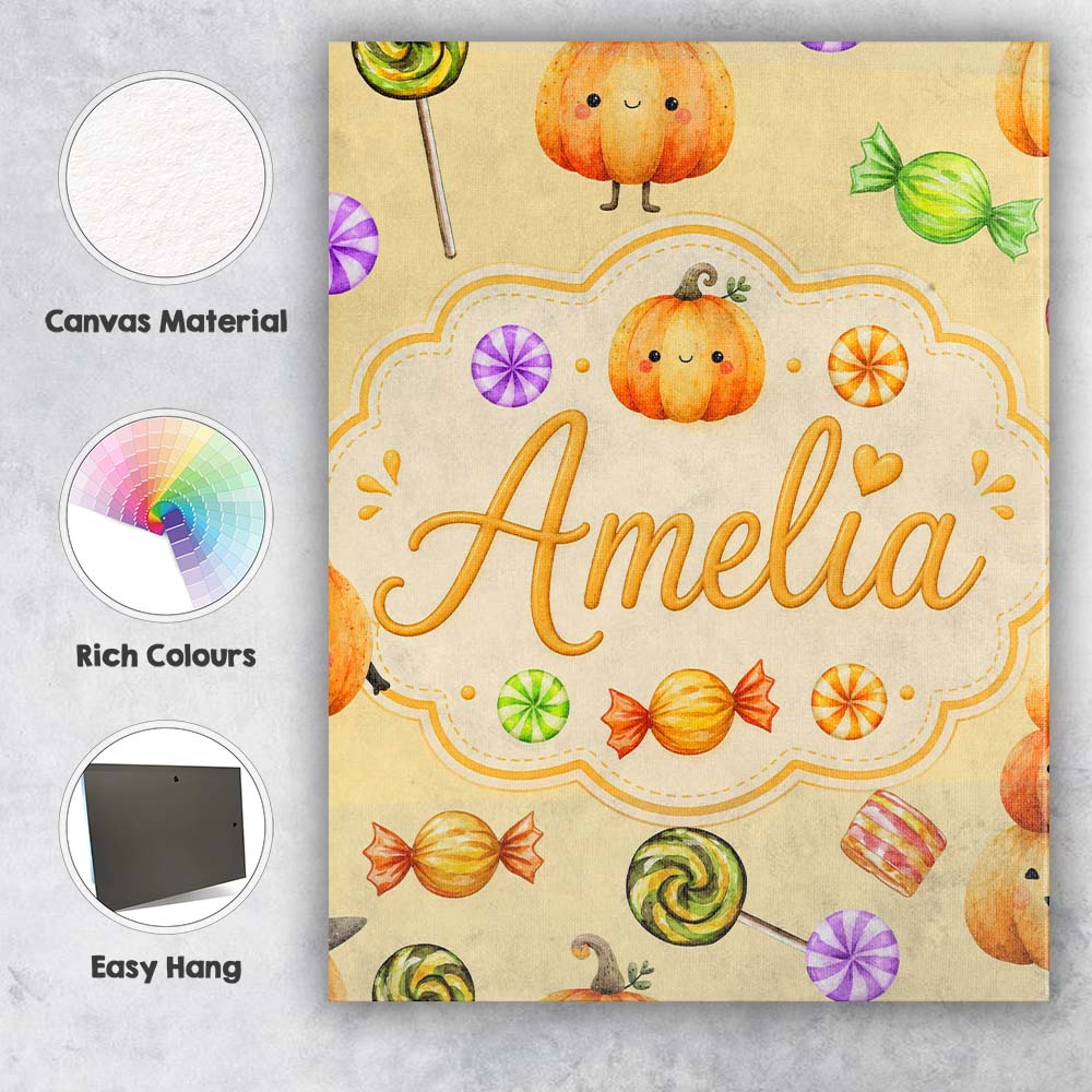 Personalised Name Cute Watercolor Pumpkins Custom Unique Gift Idea Elegant Feature Canvas Wall Art Print Decor Picture Ready to Hang