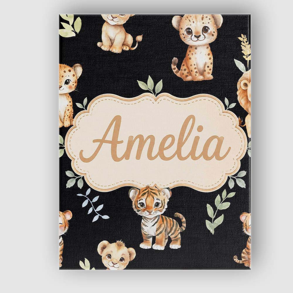 Personalised Name Adorable Baby Jungle Custom Modern Room Accent Elegant Feature Canvas Wall Art Print Decor Picture Ready to Hang