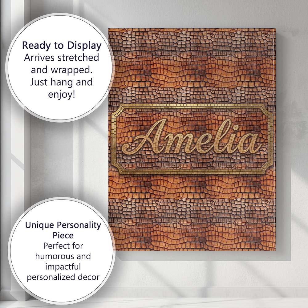Personalised Name Dark Olive Crocodile Texture Pattern Reptile Skin Custom Canvas Wall Art Print Decor Picture Ready to Hang