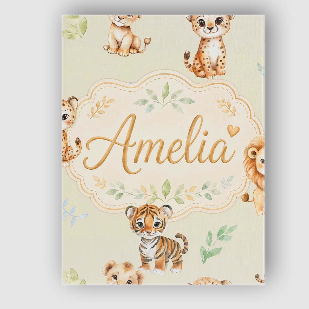 Personalised Name Cute Baby Jungle Animals Custom Unique Gift Idea Elegant Feature Canvas Wall Art Print Decor Picture Ready to Hang