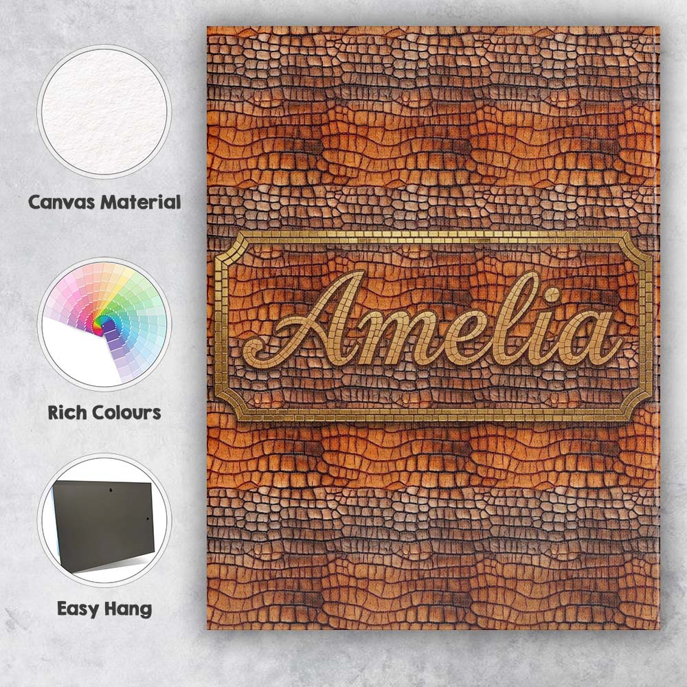 Personalised Name Dark Olive Crocodile Texture Pattern Reptile Skin Custom Canvas Wall Art Print Decor Picture Ready to Hang