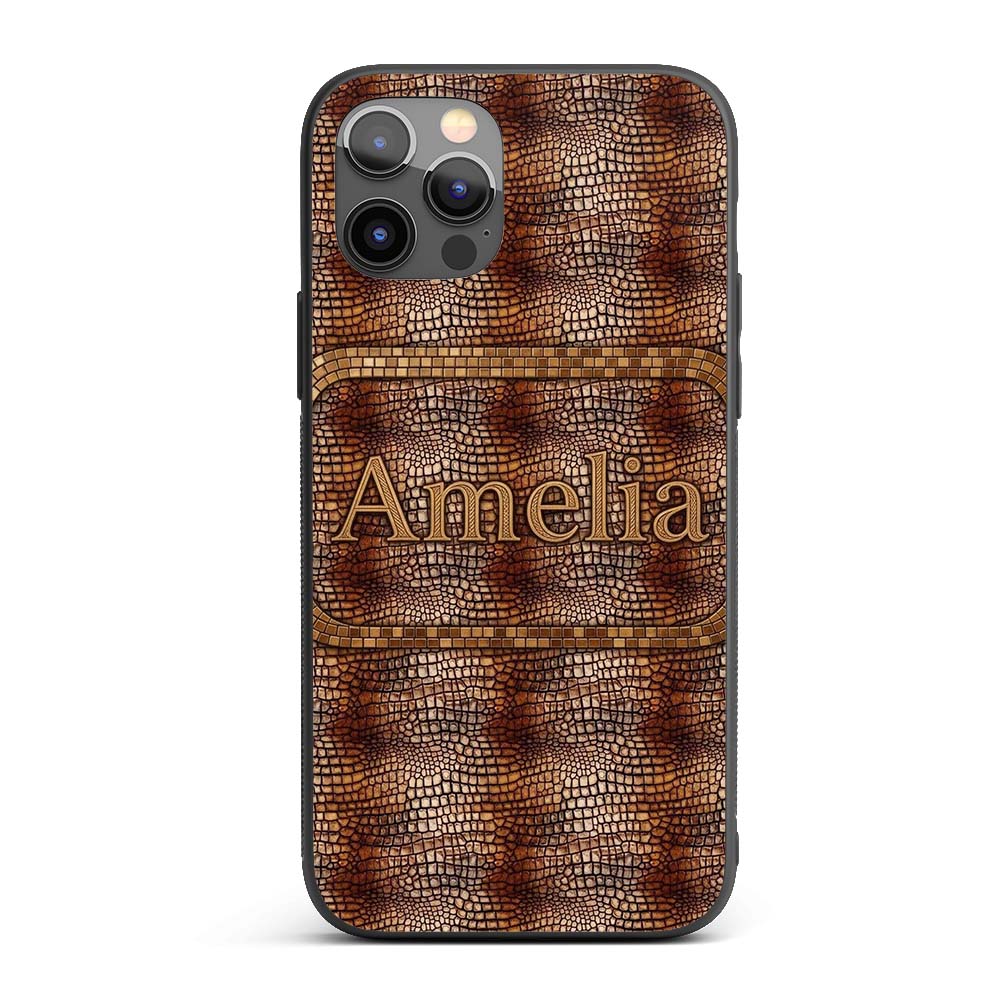Dark Textured Crocodile Skin Pattern Realistic Custom Name Protective Phone Case Mobile Cover Durable Everyday Smartphone Shock Resistant