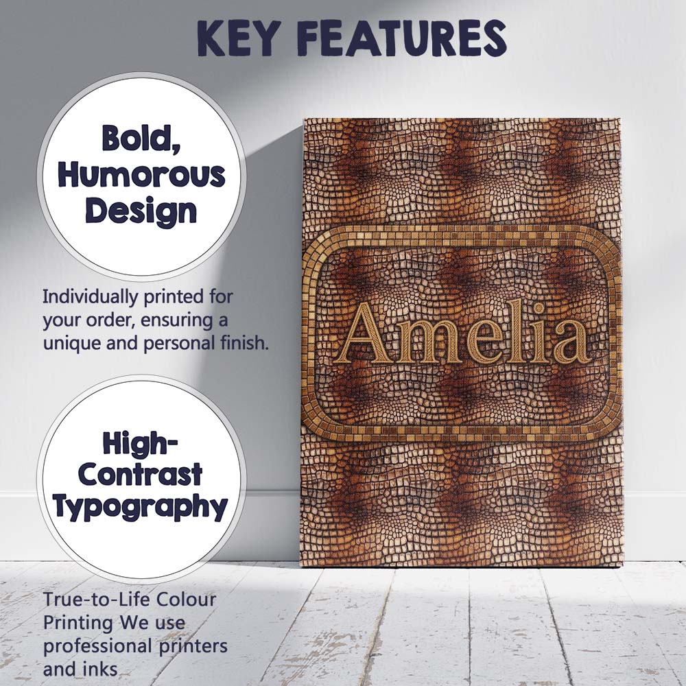 Personalised Name Dark Textured Crocodile Skin Pattern Realistic Custom Interior Canvas Wall Art Print Decor Picture Ready to Hang