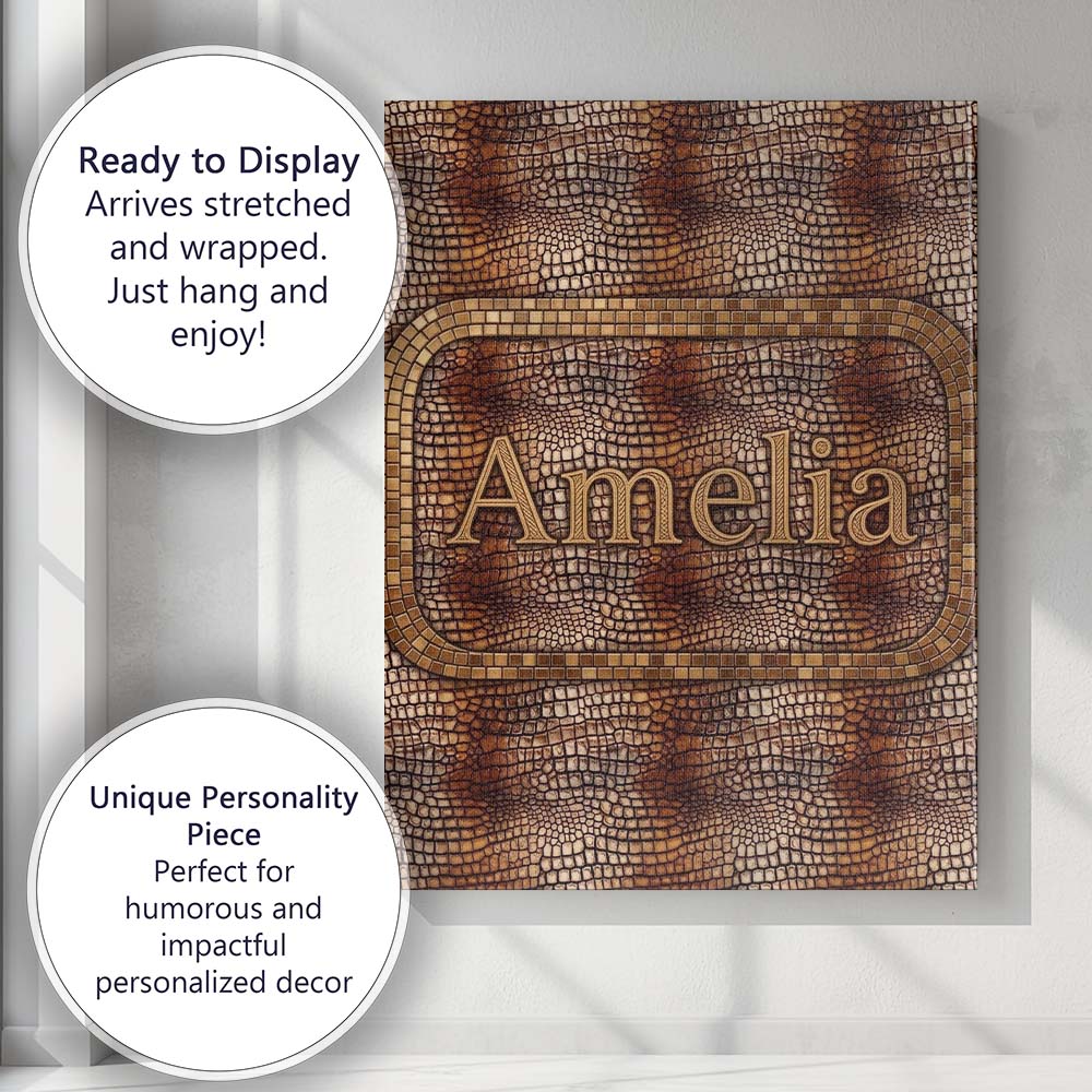 Personalised Name Dark Textured Crocodile Skin Pattern Realistic Custom Interior Canvas Wall Art Print Decor Picture Ready to Hang