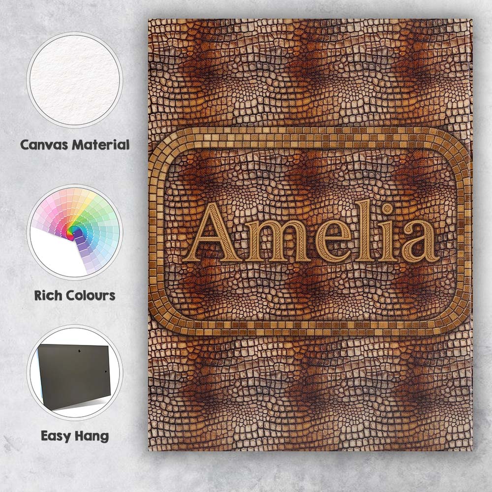 Personalised Name Dark Textured Crocodile Skin Pattern Realistic Custom Interior Canvas Wall Art Print Decor Picture Ready to Hang