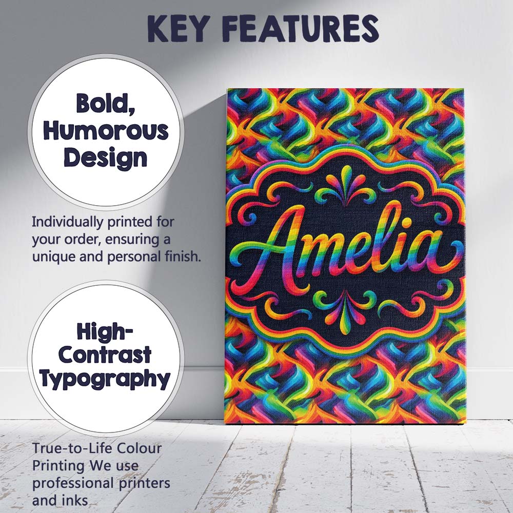 Personalised Name Bold Multicolour Abstract Custom Bespoke Interior Contemporary Canvas Wall Art Print Decor Picture Ready to Hang