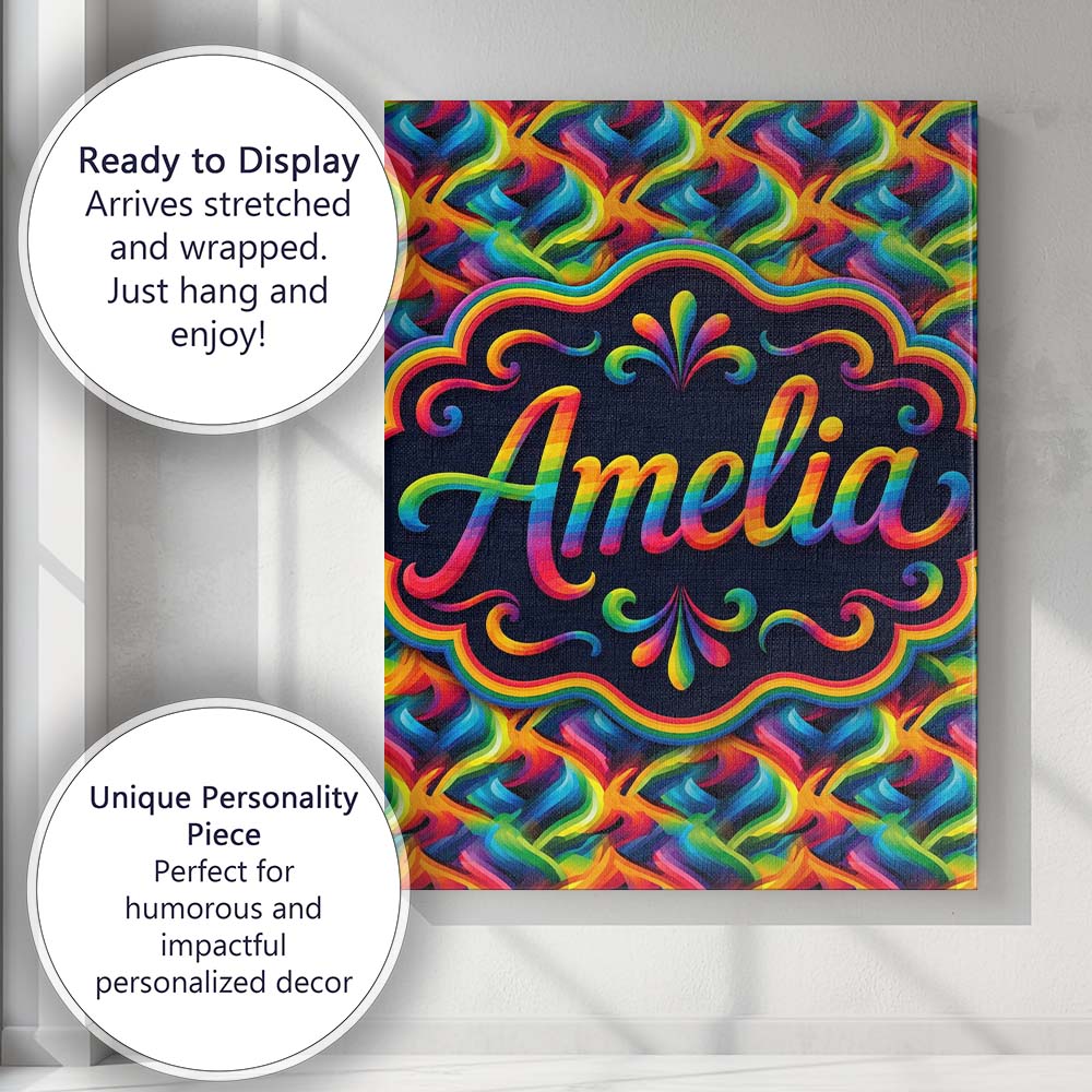 Personalised Name Bold Multicolour Abstract Custom Bespoke Interior Contemporary Canvas Wall Art Print Decor Picture Ready to Hang