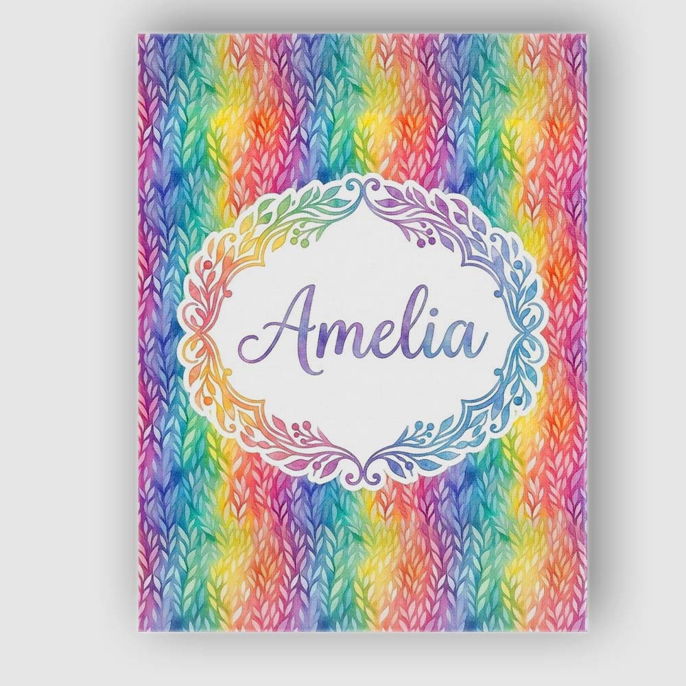 Personalised Name Watercolor Leaf Stripe Custom Unique Gift Idea Elegant Feature Canvas Wall Art Print Decor Picture Ready to Hang