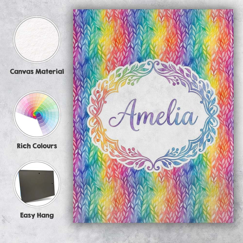 Personalised Name Watercolor Leaf Stripe Custom Unique Gift Idea Elegant Feature Canvas Wall Art Print Decor Picture Ready to Hang