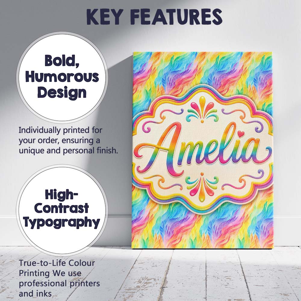 Personalised Name Flowing Rainbow Feather Custom Unique Gift Idea Elegant Feature Canvas Wall Art Print Decor Picture Ready to Hang