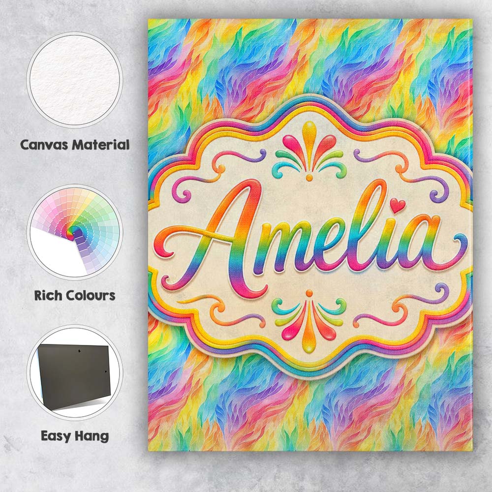 Personalised Name Flowing Rainbow Feather Custom Unique Gift Idea Elegant Feature Canvas Wall Art Print Decor Picture Ready to Hang
