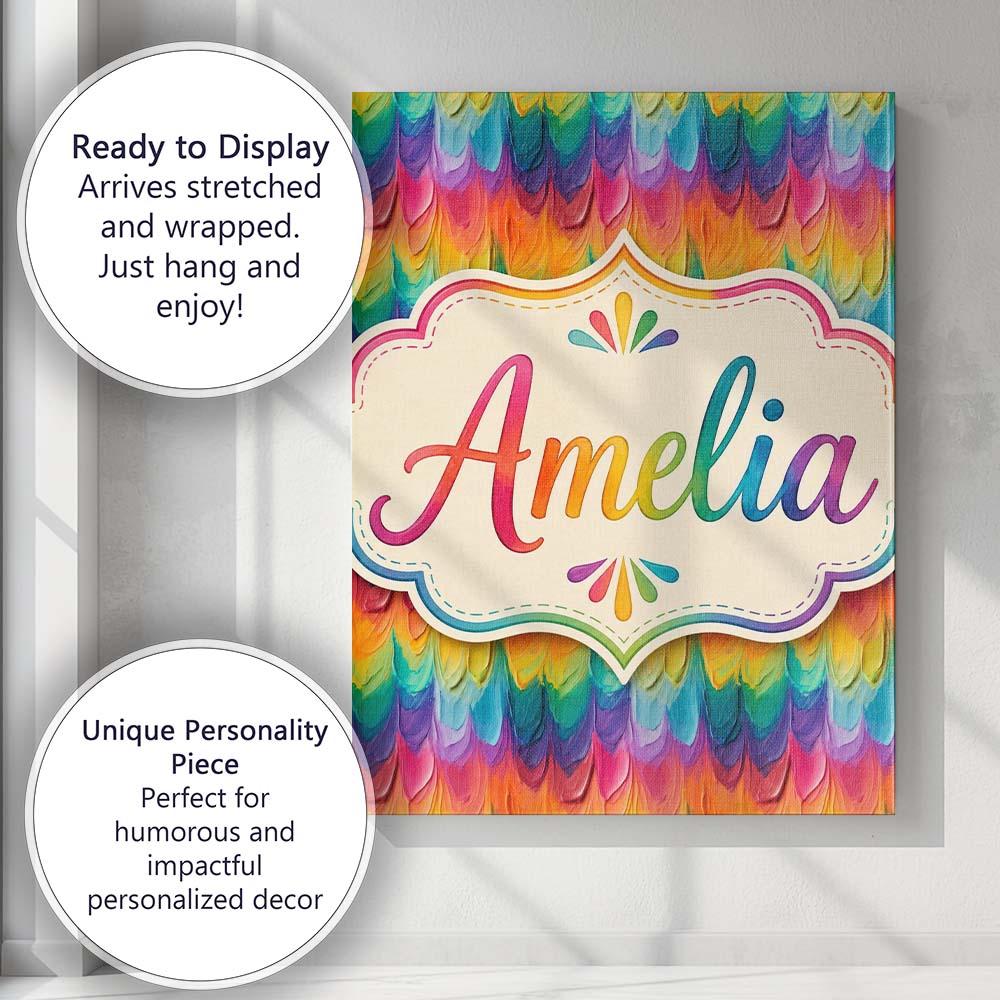 Personalised Name Rich Rainbow Fluid Marble Custom Bespoke Interior Contemporary Canvas Wall Art Print Decor Picture Ready to Hang