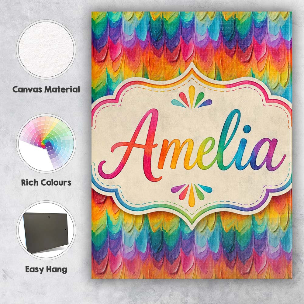 Personalised Name Rich Rainbow Fluid Marble Custom Bespoke Interior Contemporary Canvas Wall Art Print Decor Picture Ready to Hang