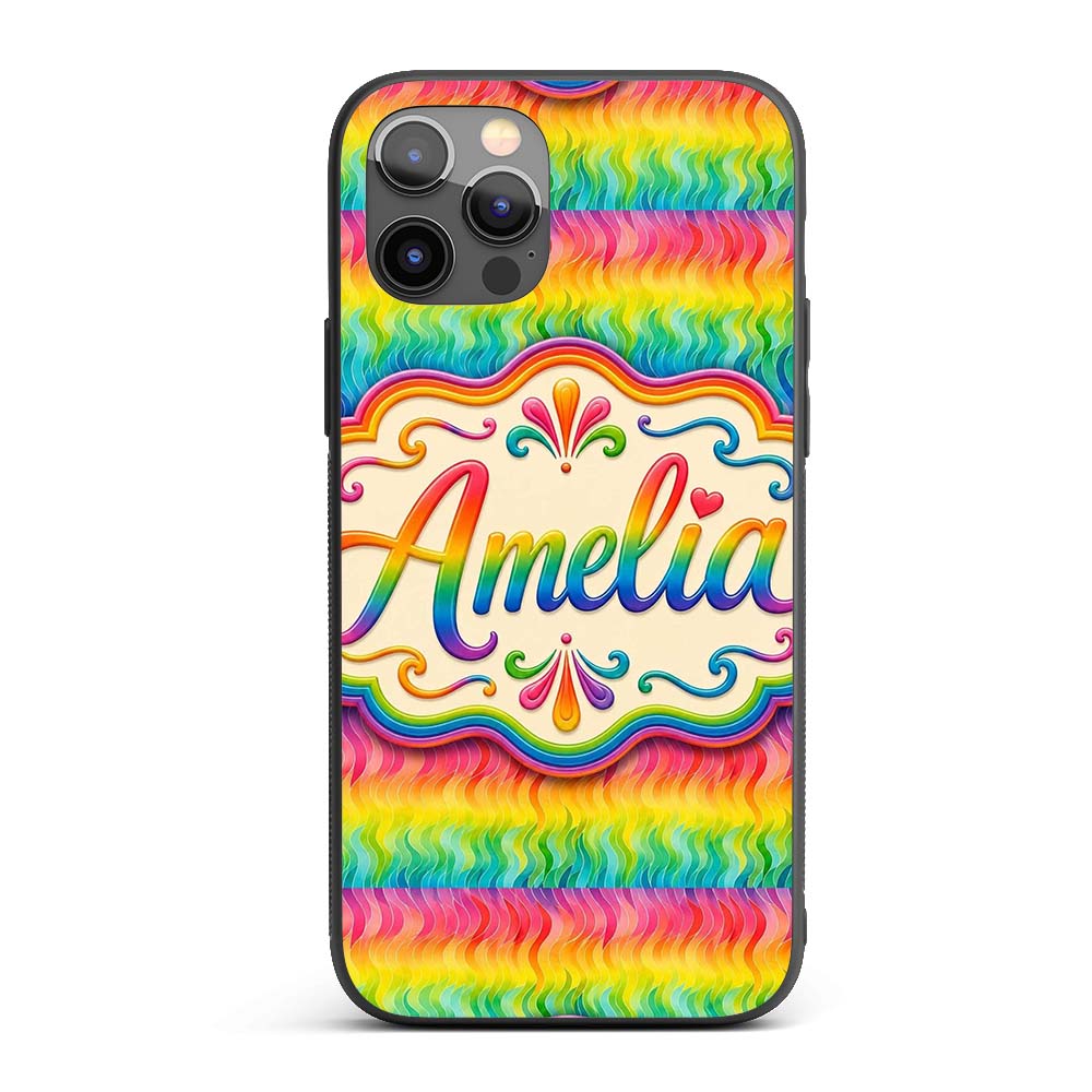 Layered Rainbow Feather Brush Texture Seamless Custom Name Protective Phone Case Mobile Cover Durable Everyday Smartphone Shock Resistant