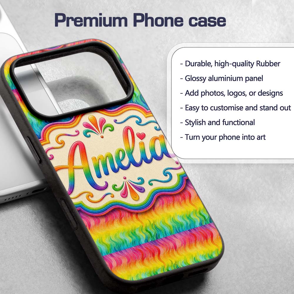 Layered Rainbow Feather Brush Texture Seamless Custom Name Protective Phone Case Mobile Cover Durable Everyday Smartphone Shock Resistant