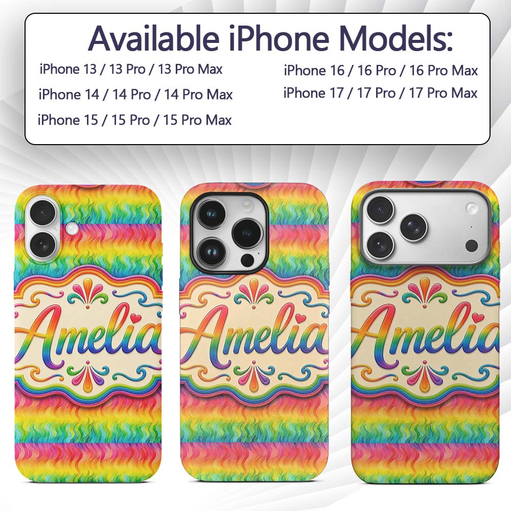 Layered Rainbow Feather Brush Texture Seamless Custom Name Protective Phone Case Mobile Cover Durable Everyday Smartphone Shock Resistant
