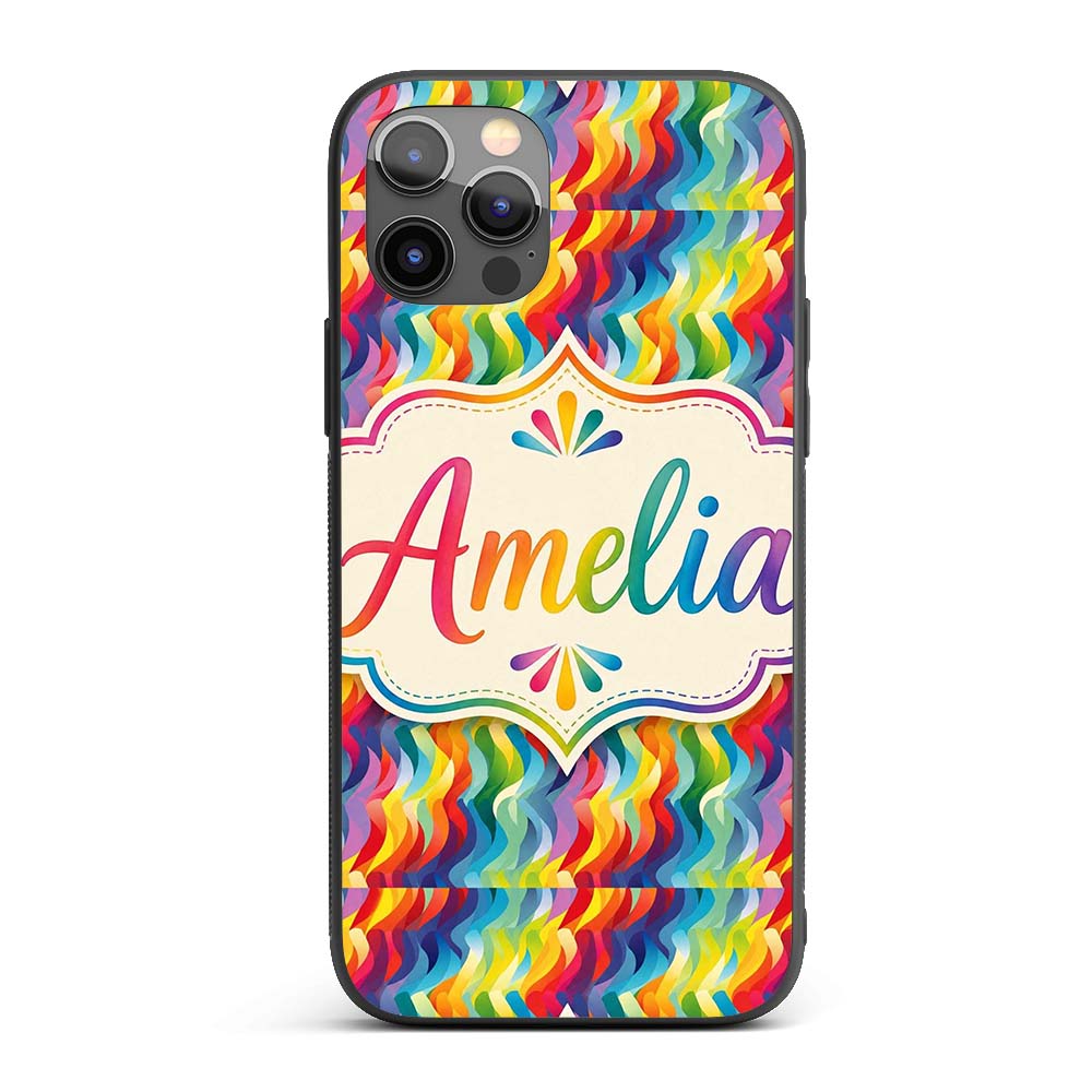Horizontal Rainbow Ripple Wave Lines Seamless Custom Name Protective Phone Case Mobile Cover Durable Everyday Smartphone Shock Resistant