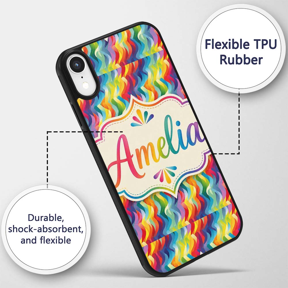 Horizontal Rainbow Ripple Wave Lines Seamless Custom Name Protective Phone Case Mobile Cover Durable Everyday Smartphone Shock Resistant