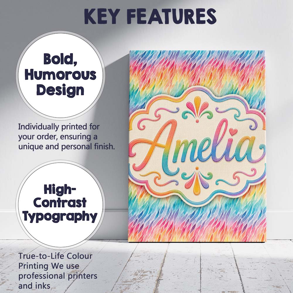 Personalised Name Geometric Rainbow Curved Custom Unique Gift Idea Elegant Feature Canvas Wall Art Print Decor Picture Ready to Hang