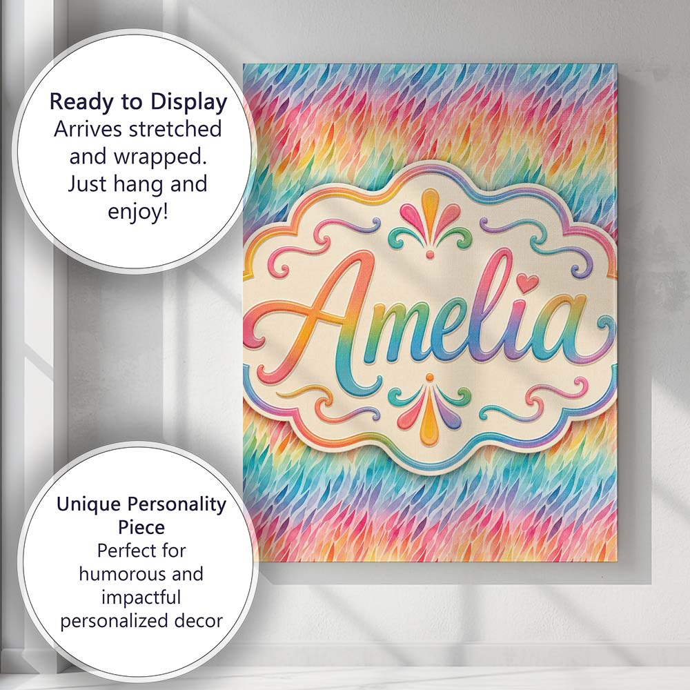 Personalised Name Geometric Rainbow Curved Custom Unique Gift Idea Elegant Feature Canvas Wall Art Print Decor Picture Ready to Hang