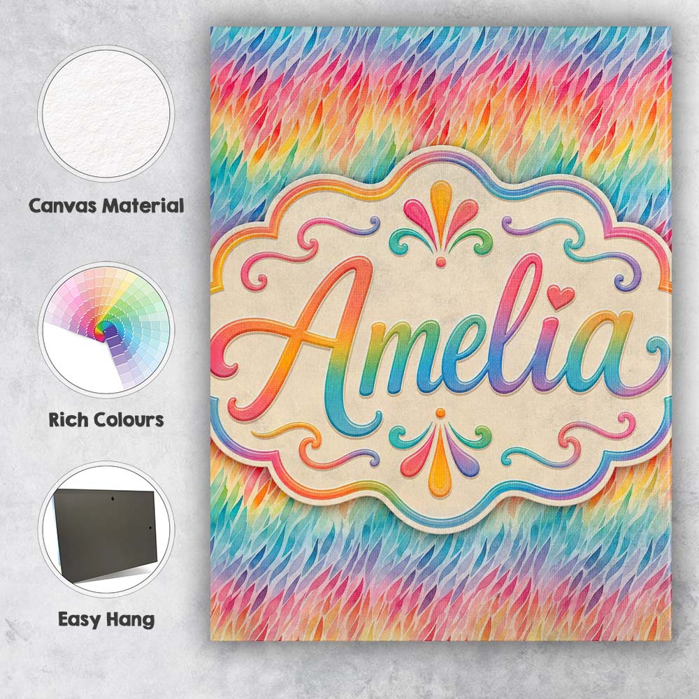Personalised Name Geometric Rainbow Curved Custom Unique Gift Idea Elegant Feature Canvas Wall Art Print Decor Picture Ready to Hang