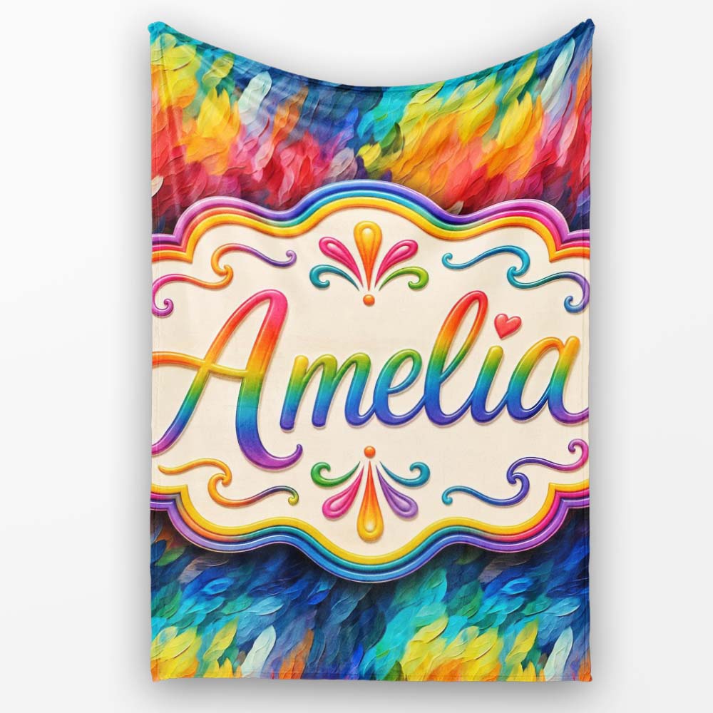 Vivid Rainbow Fluid Art Swirl Pattern Seamless Pattern Lovely Personalised Custom Name Super Soft Fleece Blanket Bed Sofa Throw