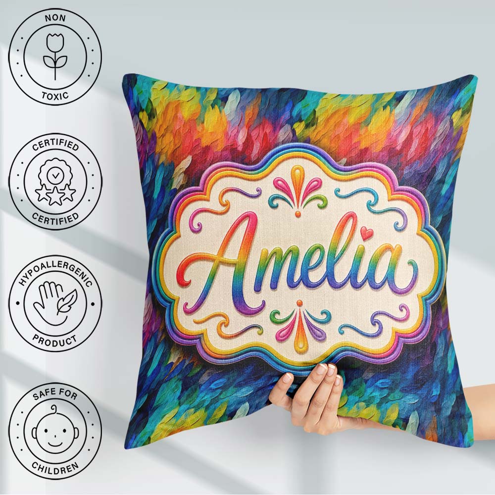 Custom Name Vivid Rainbow Fluid Art Swirl Pattern Pattern Lovely Square Filled Cushion Throw Pillow Sofa Bed Home Decor Zip Washable UK Made