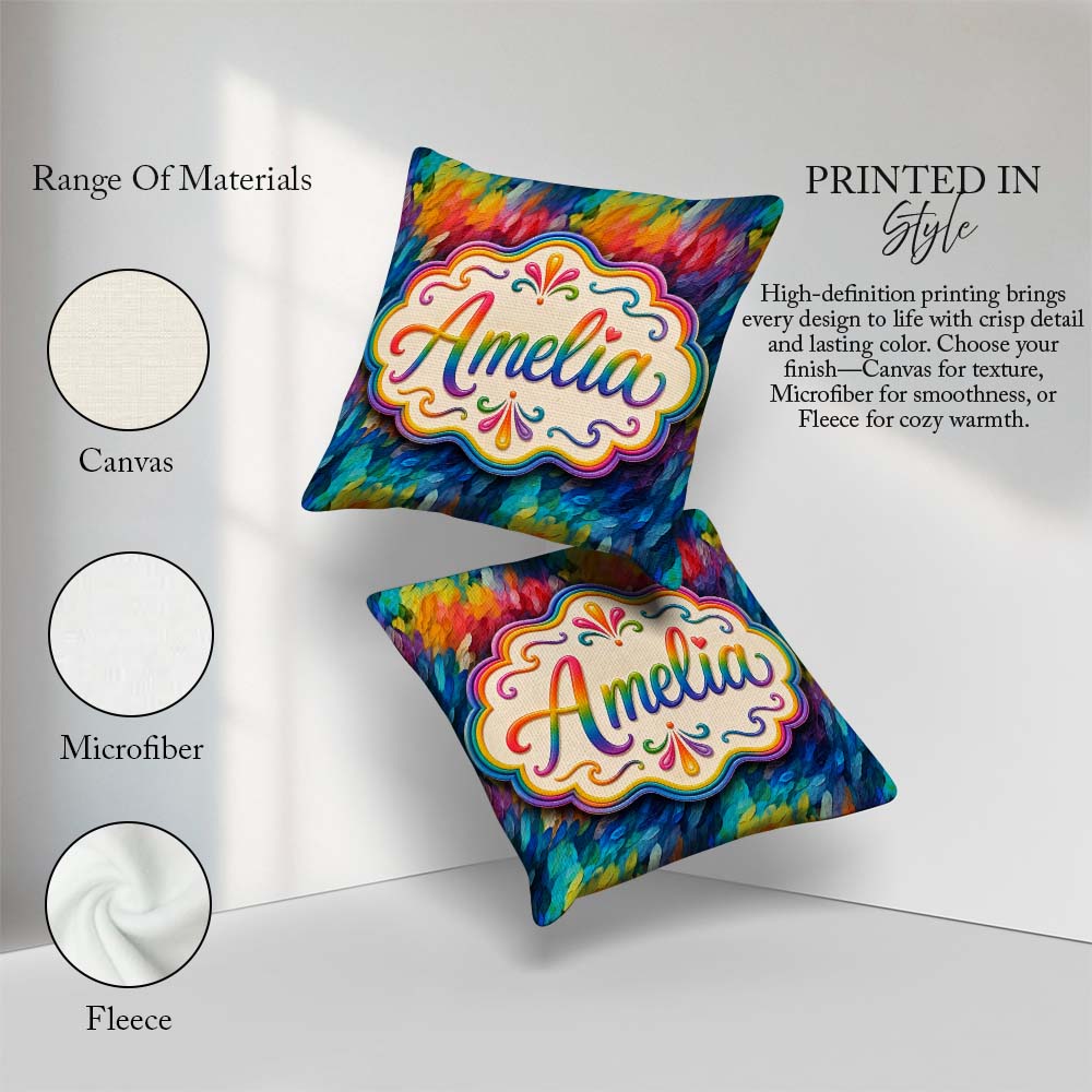 Custom Name Vivid Rainbow Fluid Art Swirl Pattern Pattern Lovely Square Filled Cushion Throw Pillow Sofa Bed Home Decor Zip Washable UK Made
