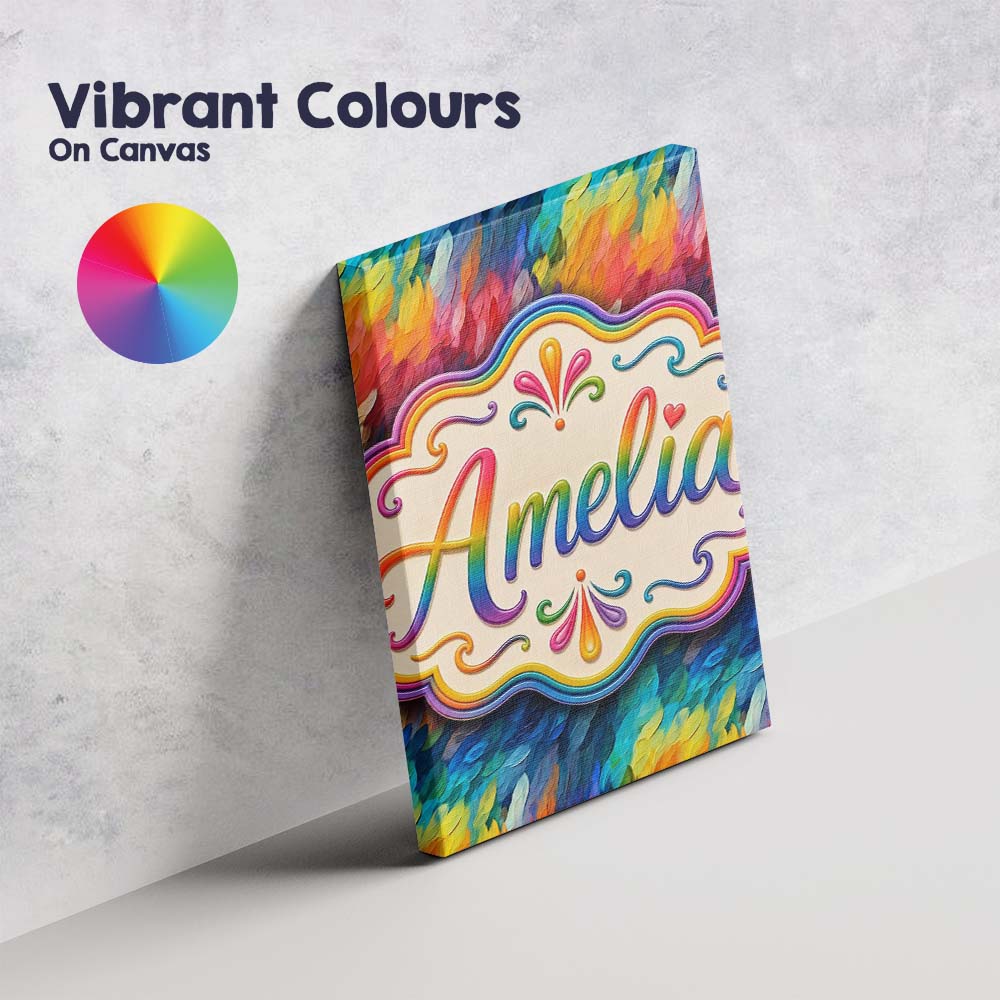Personalised Name Vivid Rainbow Fluid Custom Unique Gift Idea Modern Room Accent Canvas Wall Art Print Decor Picture Ready to Hang