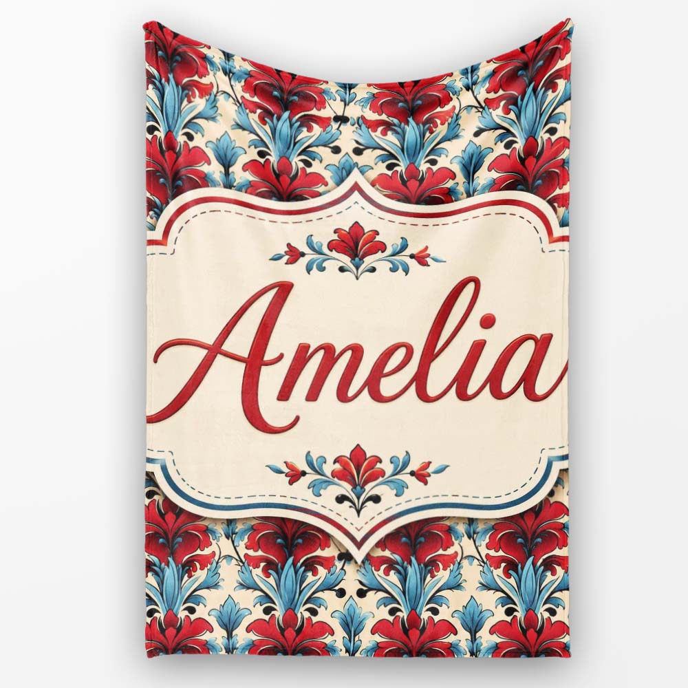 Rich Red Lily Floral Garden Seamless Pattern Cute Unique Gift Lovely Personalised Custom Name Super Soft Fleece Blanket Bed Sofa Throw