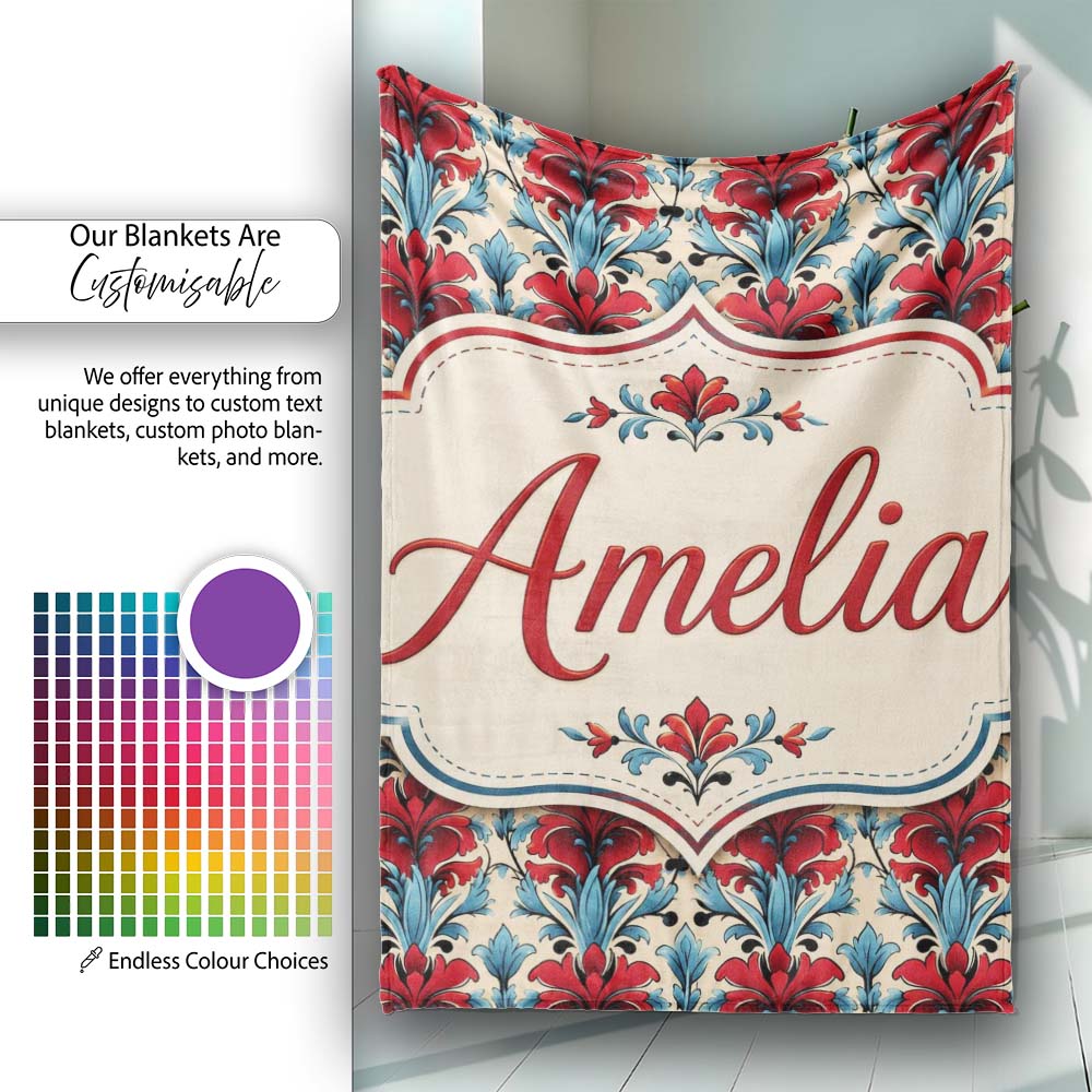 Rich Red Lily Floral Garden Seamless Pattern Cute Unique Gift Lovely Personalised Custom Name Super Soft Fleece Blanket Bed Sofa Throw