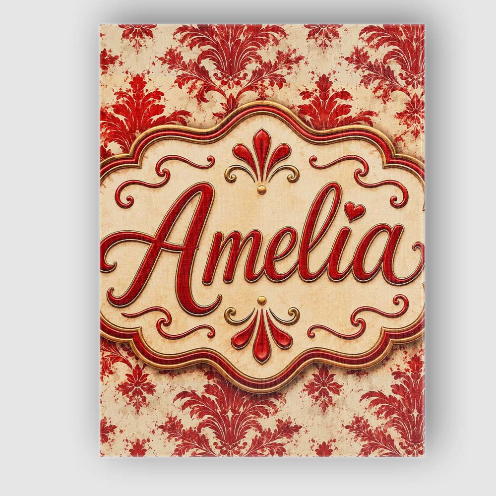 Personalised Name Classic Red Blue Damask Custom Unique Gift Idea Elegant Feature Canvas Wall Art Print Decor Picture Ready to Hang