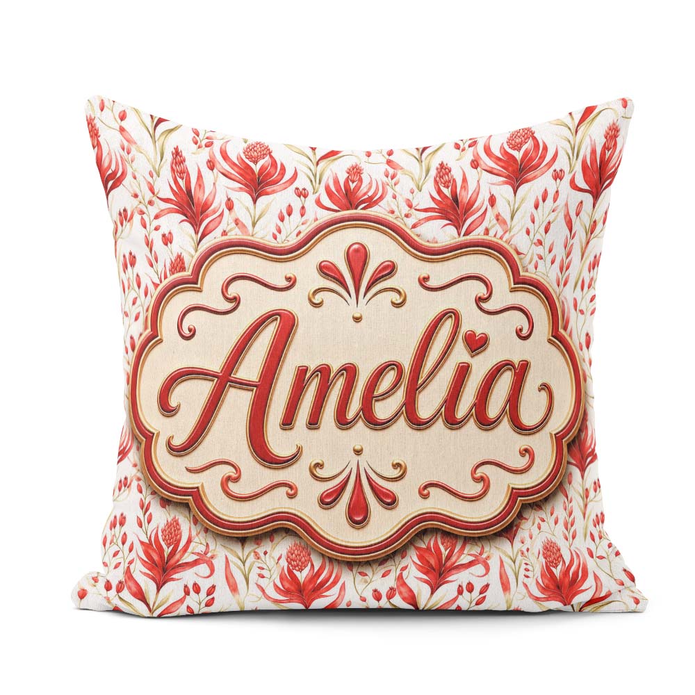 Custom Name Elegant Red Black Floral Scroll Seamless Pattern Square Filled Cushion Throw Pillow Sofa Bed Home Decor Zip Washable UK Made