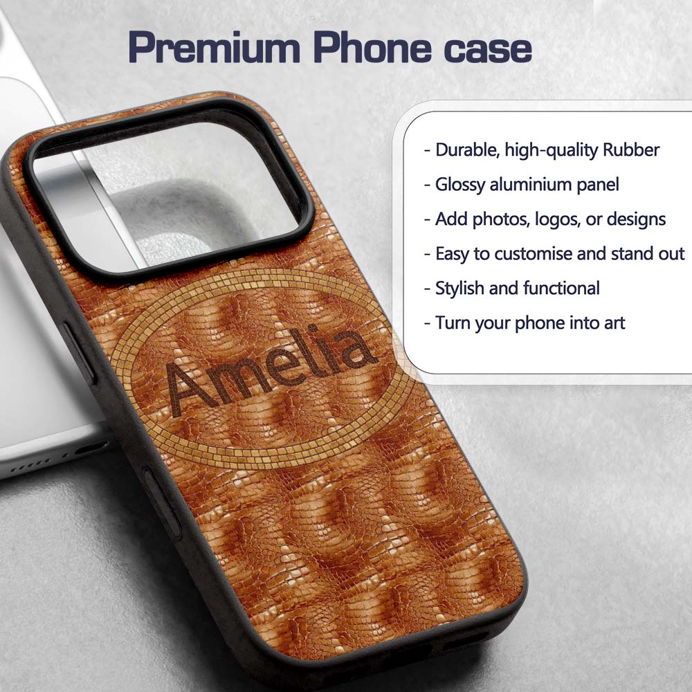 Glossy Tan Crocodile Texture Pattern Premium Custom Name Protective Phone Case Mobile Cover Durable Everyday Smartphone Shock Resistant