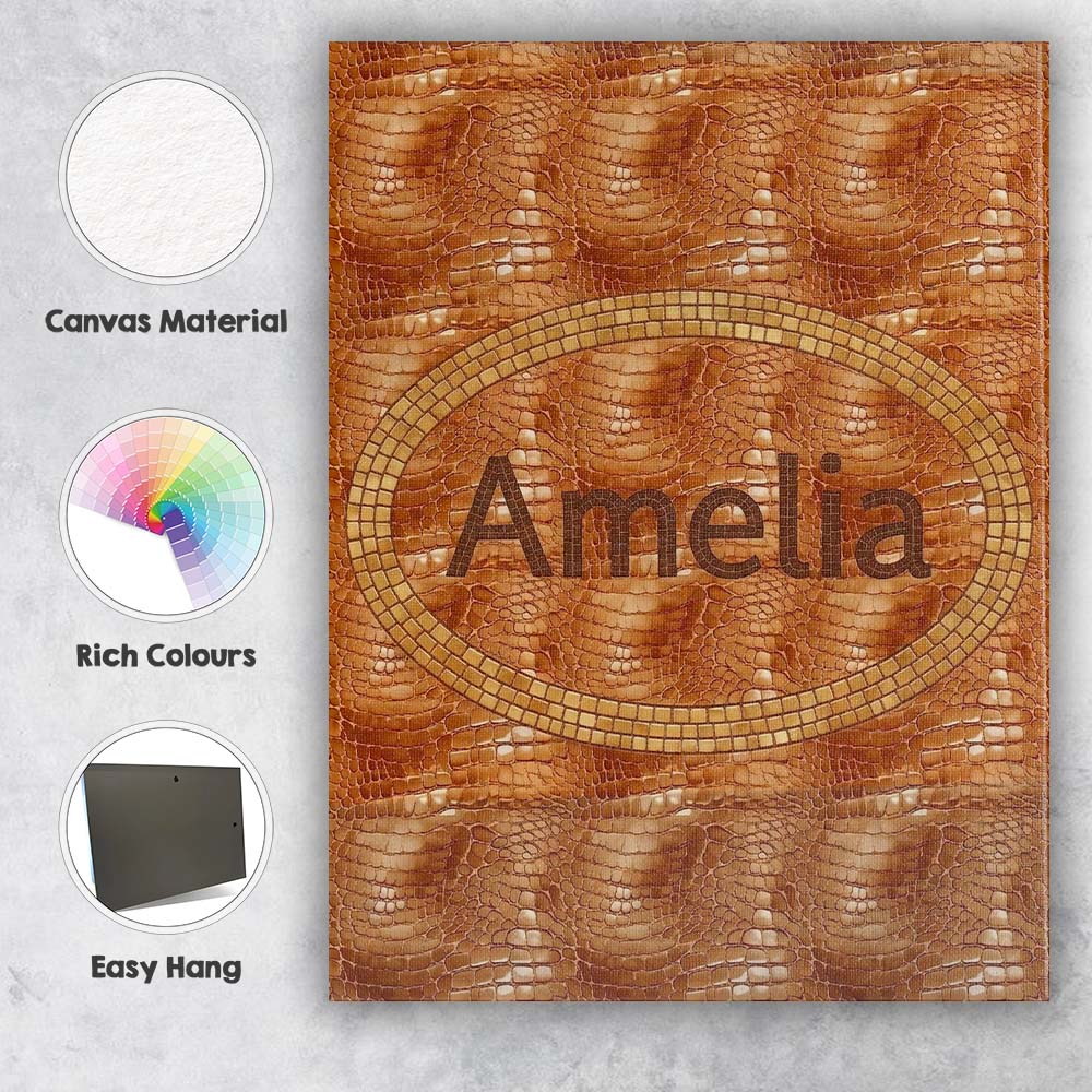 Personalised Name Glossy Tan Crocodile Texture Pattern Premium Custom Modern Room Accent Canvas Wall Art Print Decor Picture Ready to Hang
