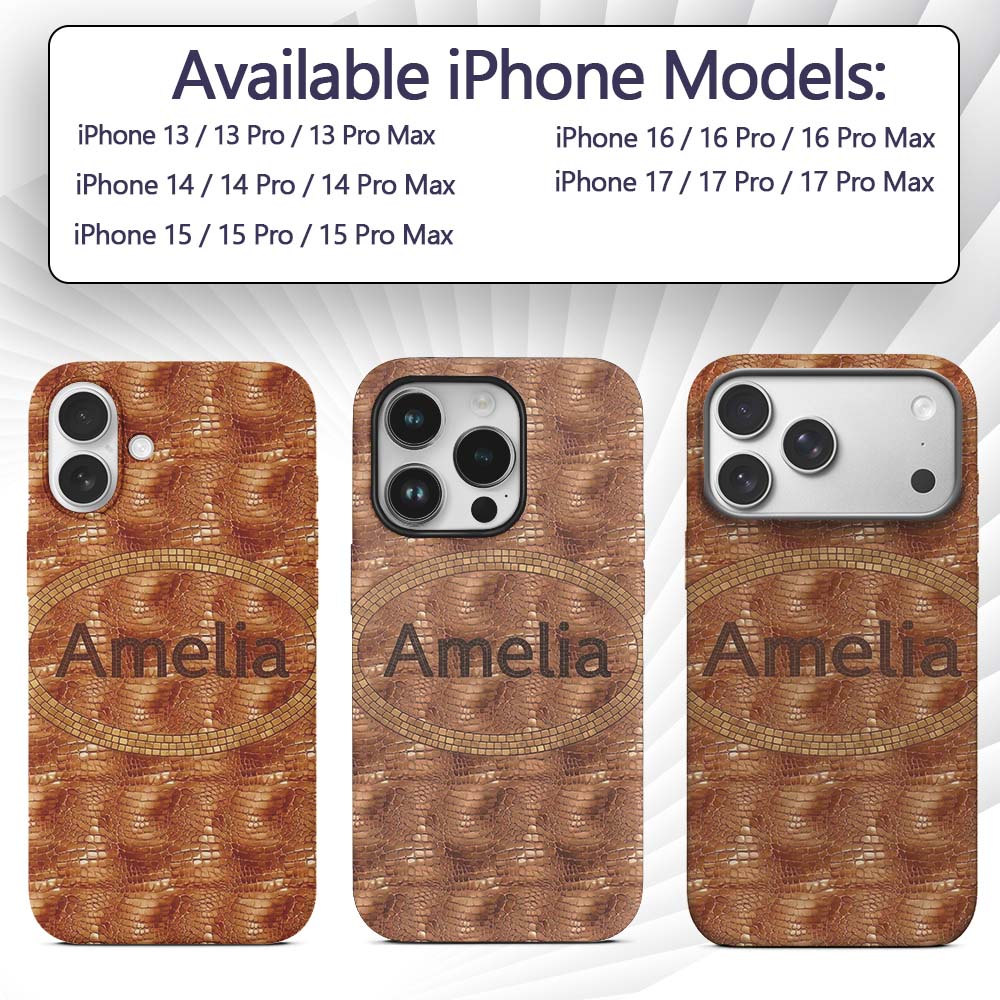 Glossy Tan Crocodile Texture Pattern Premium Custom Name Protective Phone Case Mobile Cover Durable Everyday Smartphone Shock Resistant