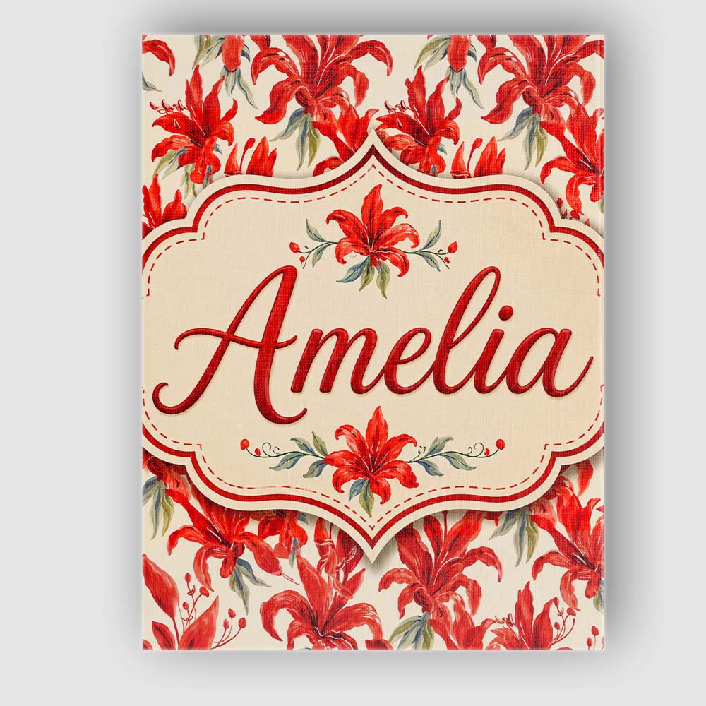 Personalised Name Bold Red Lily Watercolor Custom Unique Gift Idea Elegant Feature Canvas Wall Art Print Decor Picture Ready to Hang