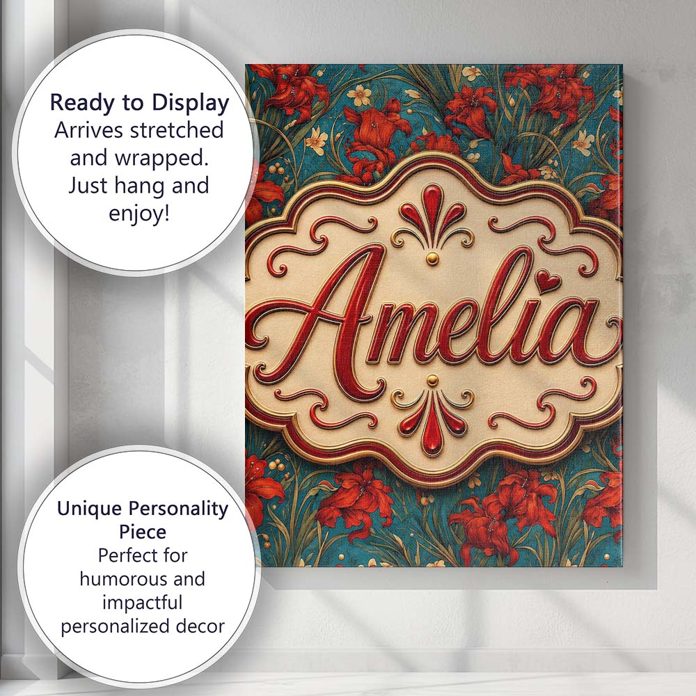 Personalised Name Red Lily Floral Garden Custom Unique Gift Idea Elegant Feature Canvas Wall Art Print Decor Picture Ready to Hang