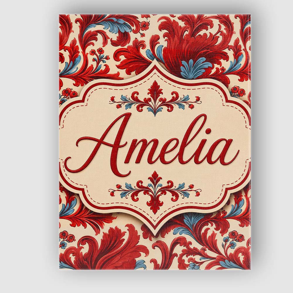 Personalised Name Classic Red Blue Damask Custom Unique Gift Idea Elegant Feature Canvas Wall Art Print Decor Picture Ready to Hang