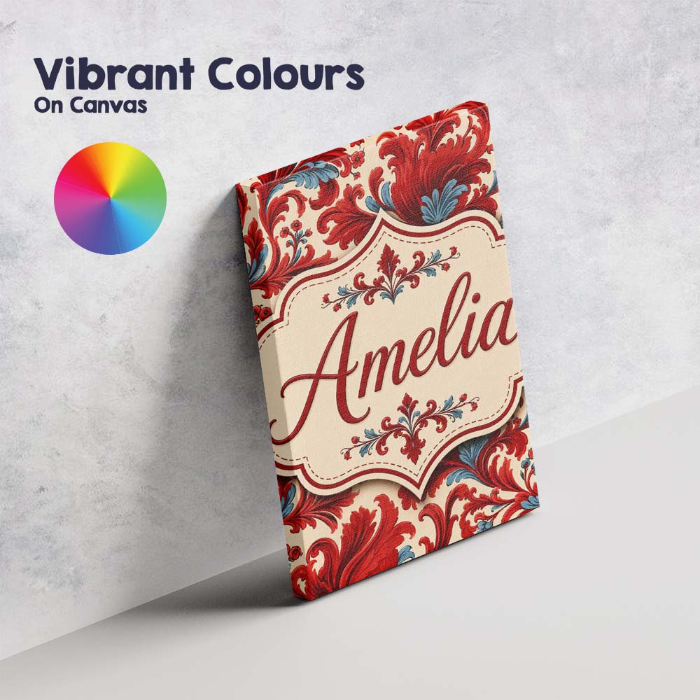 Personalised Name Classic Red Blue Damask Custom Unique Gift Idea Elegant Feature Canvas Wall Art Print Decor Picture Ready to Hang