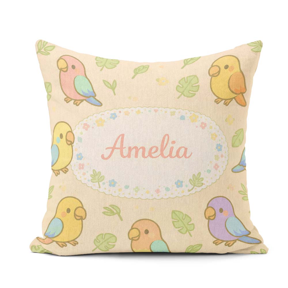 Custom Name Cute Tropical Parrot Cartoon Animal Pattern Decor Square Filled Cushion Throw Pillow Sofa Bed Home Decor Zip Washable UK Made