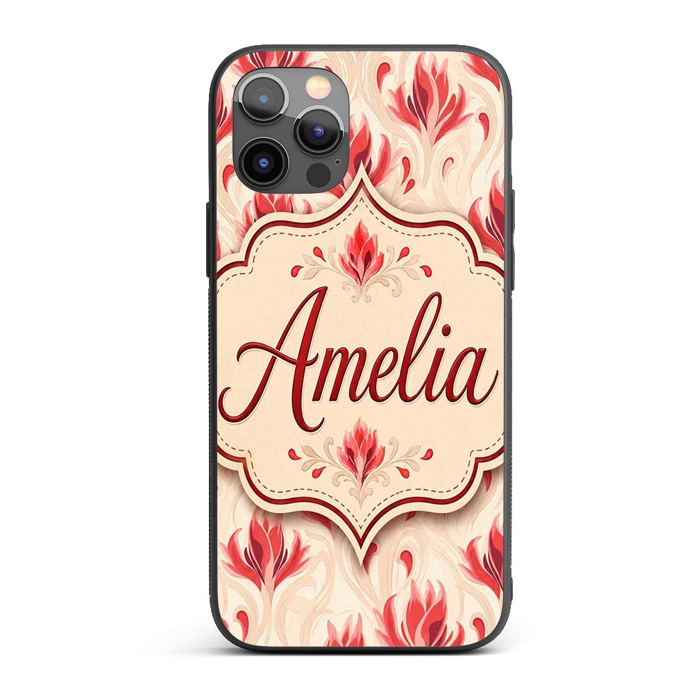 Soft Red Floral Vine Cream Background Seamless Custom Name Protective Phone Case Mobile Cover Durable Everyday Smartphone Shock Resistant