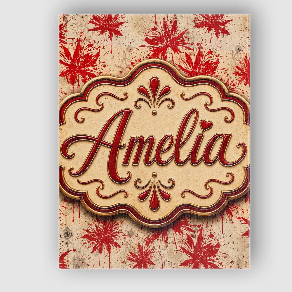 Personalised Name Grunge Red Floral Splash Custom Unique Gift Idea Elegant Feature Canvas Wall Art Print Decor Picture Ready to Hang