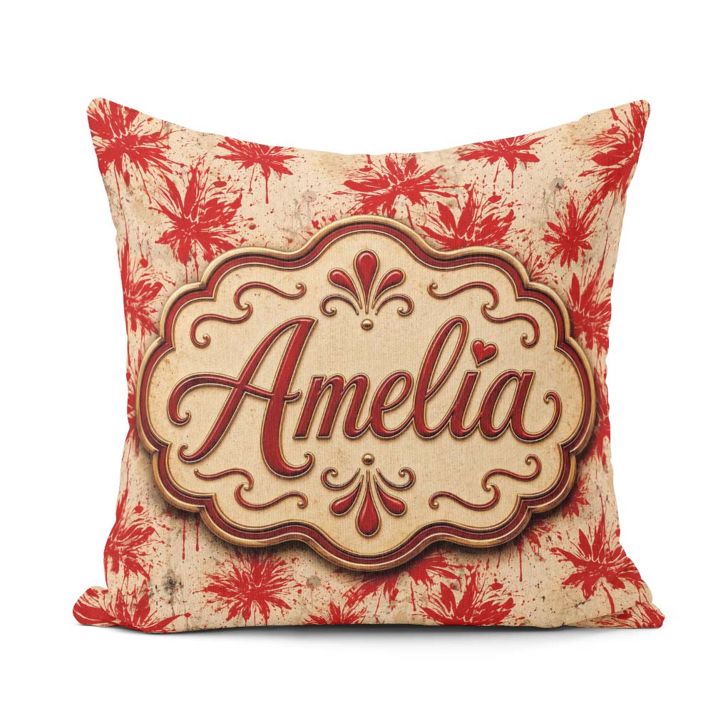 Custom Name Grunge Red Floral Splash Abstract Seamless Pattern Square Filled Cushion Throw Pillow Sofa Bed Home Decor Zip Washable UK Made