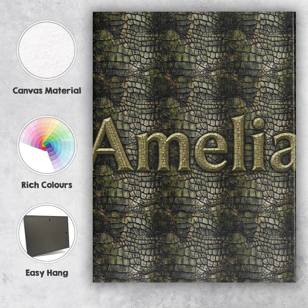 Personalised Name Dark Olive Crocodile Texture Pattern Natural Custom Modern Room Accent Canvas Wall Art Print Decor Picture Ready to Hang