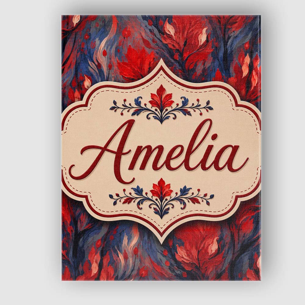 Personalised Name Dark Red Floral Abstract Custom Unique Gift Idea Elegant Feature Canvas Wall Art Print Decor Picture Ready to Hang