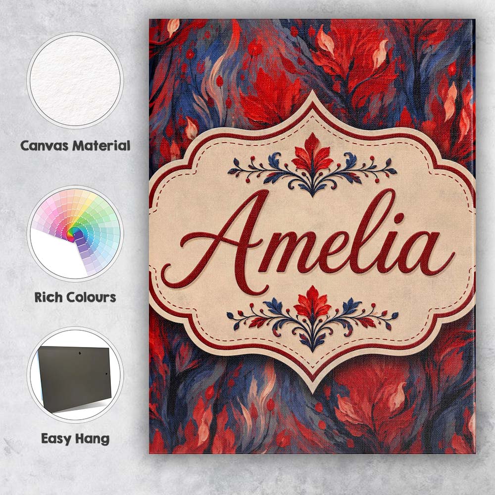 Personalised Name Dark Red Floral Abstract Custom Unique Gift Idea Elegant Feature Canvas Wall Art Print Decor Picture Ready to Hang