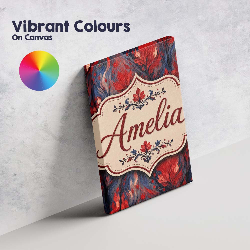 Personalised Name Dark Red Floral Abstract Custom Unique Gift Idea Elegant Feature Canvas Wall Art Print Decor Picture Ready to Hang